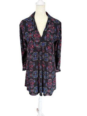dee elle women's tunic top dress multicolored lined long sleeve collared small